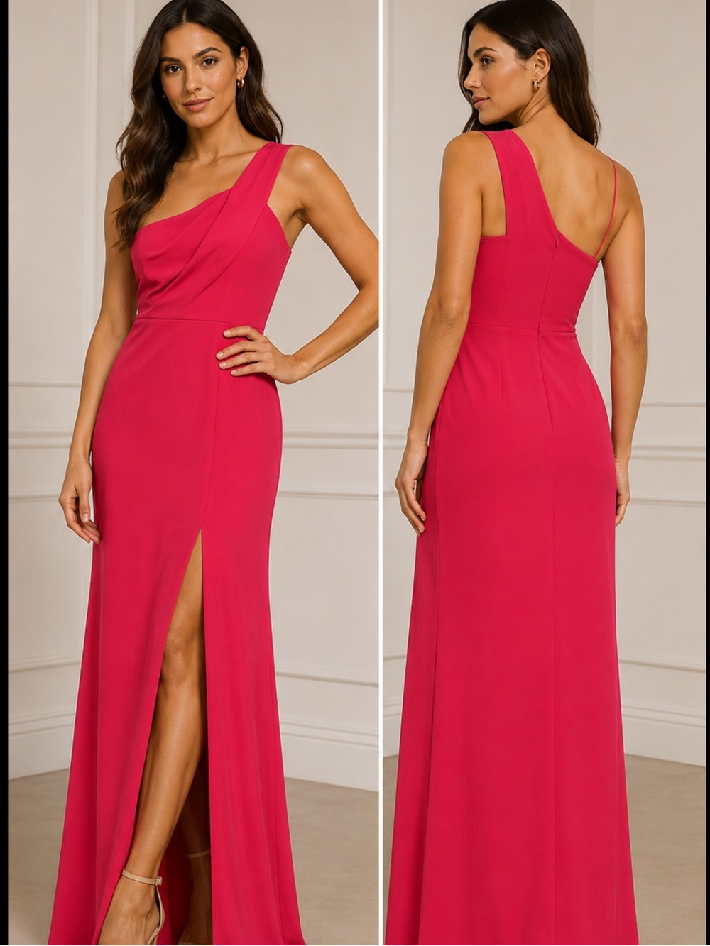 Aidan Mattox One Shoulder Pink Formal Gown Front Slit Size 8 NWT